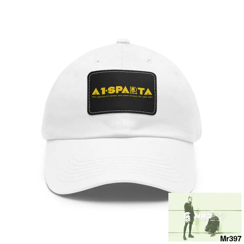 A1•Sparta Dad Hat with Leather Patch (Rectangle) White / Black patch / Rectangle / One size Hats