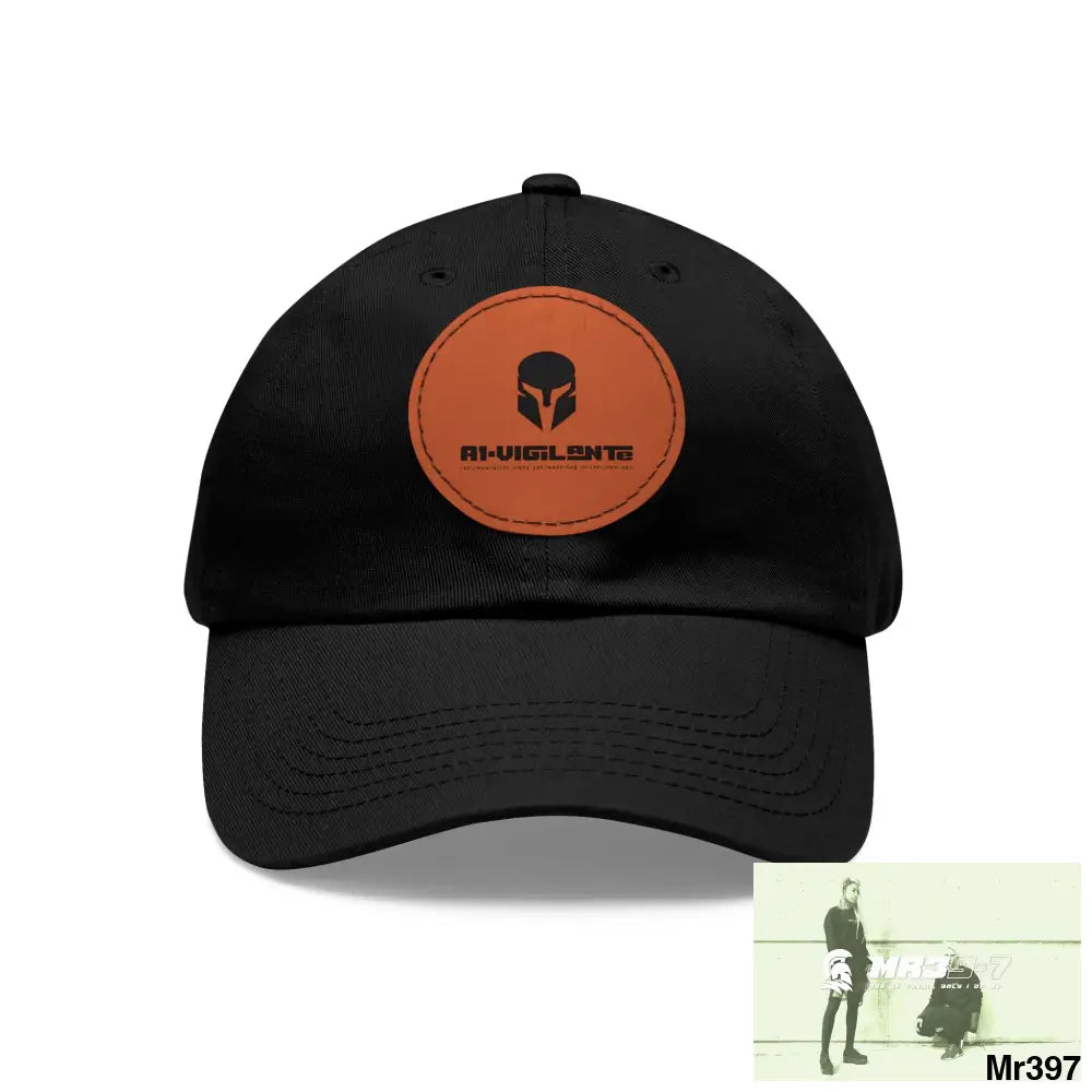 A1.SPARTA Dad Hat with Leather Patch (Round) Black / Light Brown / Circle / One size Hats