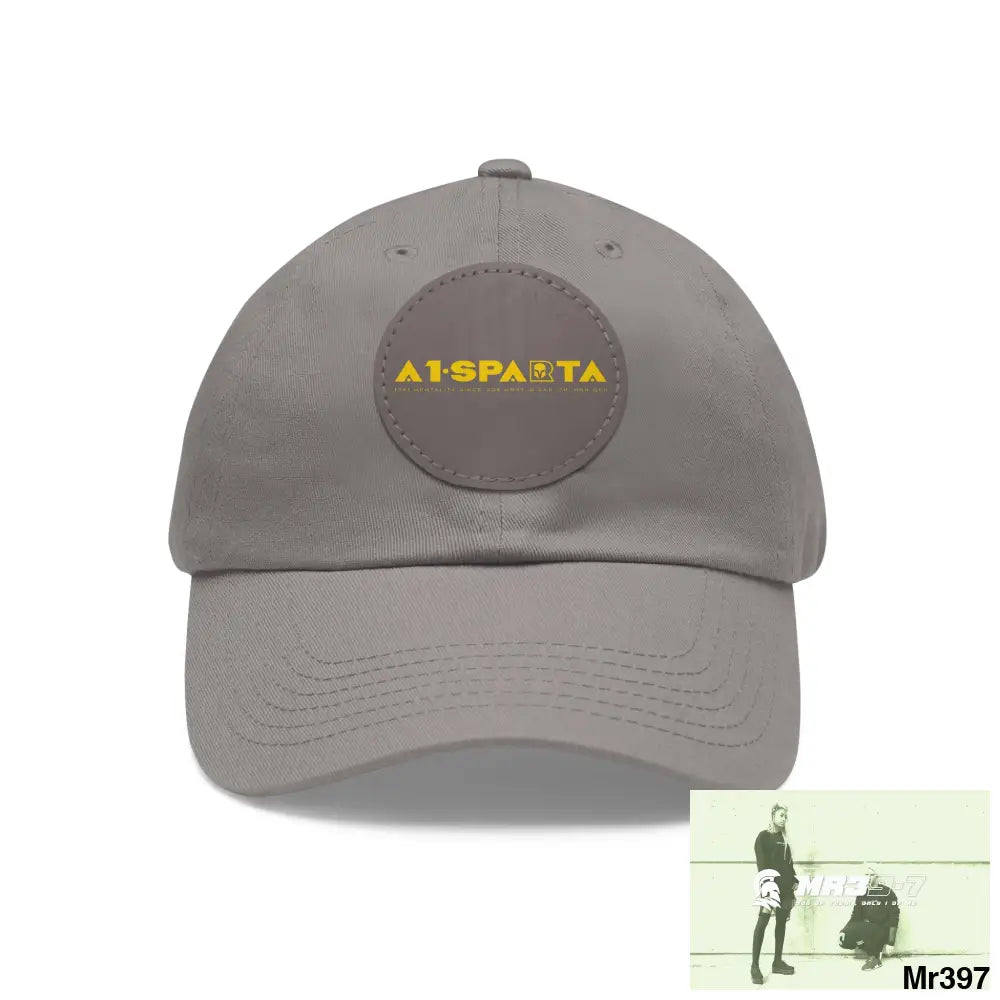 A1.Sparta Dad Hat with Leather Patch (Round) Grey / Grey patch / Circle / One size Hats