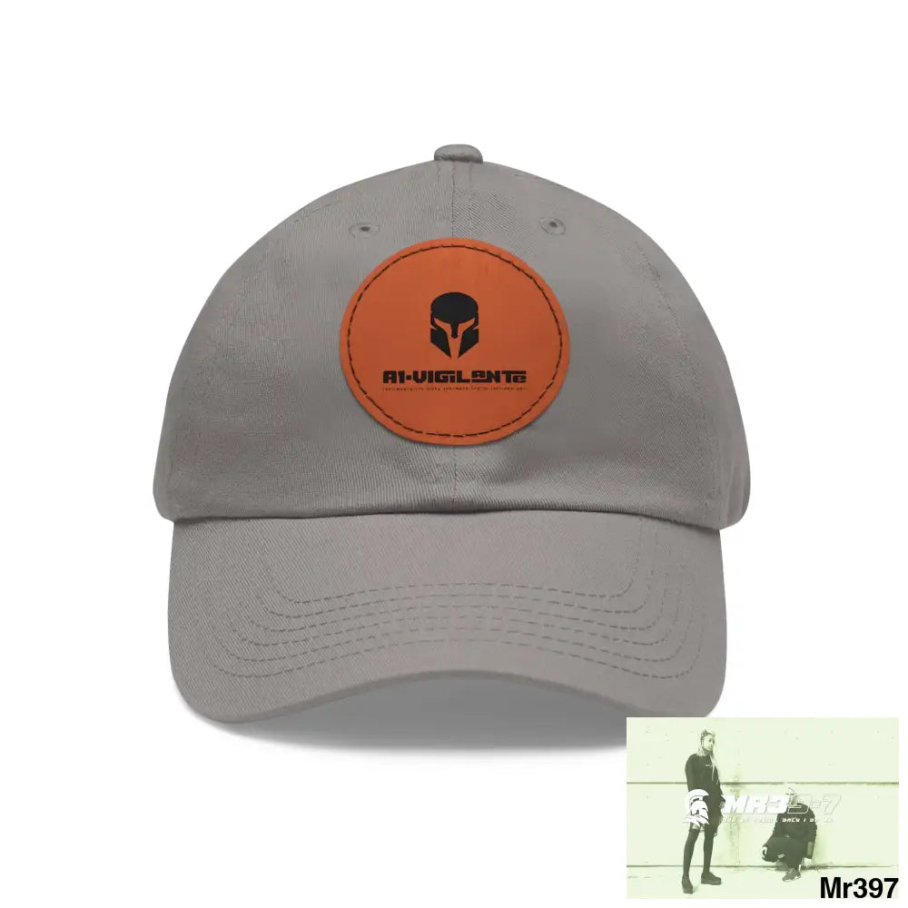 A1.SPARTA Dad Hat with Leather Patch (Round) Grey / Light Brown patch / Circle / One size Hats
