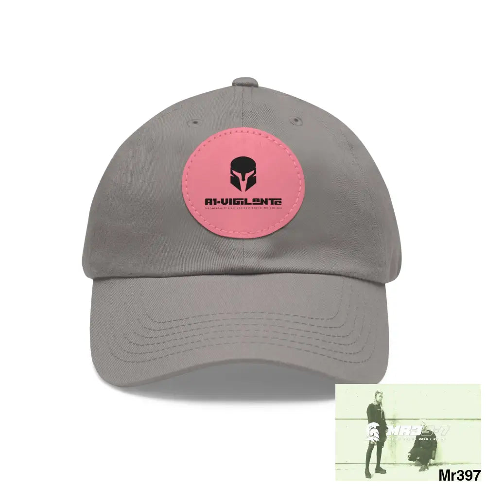 A1.SPARTA Dad Hat with Leather Patch (Round) Grey / Pink patch / Circle / One size Hats