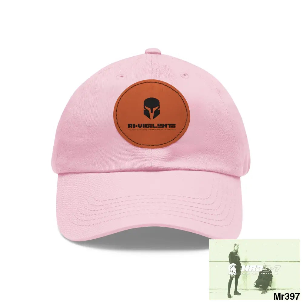 A1.SPARTA Dad Hat with Leather Patch (Round) Light Pink / Light Brown patch / Circle / One size Hats