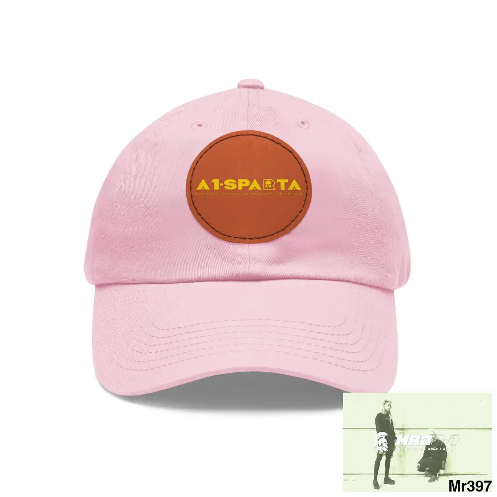 A1.Sparta Dad Hat with Leather Patch (Round) Light Pink / Light Brown patch / Circle / One size Hats