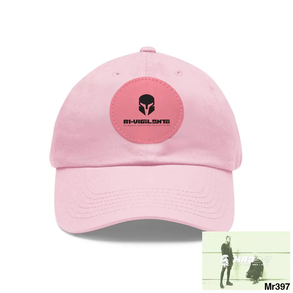 A1.SPARTA Dad Hat with Leather Patch (Round) Light Pink / Pink patch / Circle / One size Hats