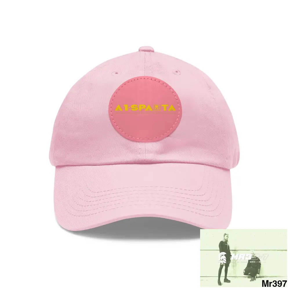 A1.Sparta Dad Hat with Leather Patch (Round) Light Pink / Pink patch / Circle / One size Hats