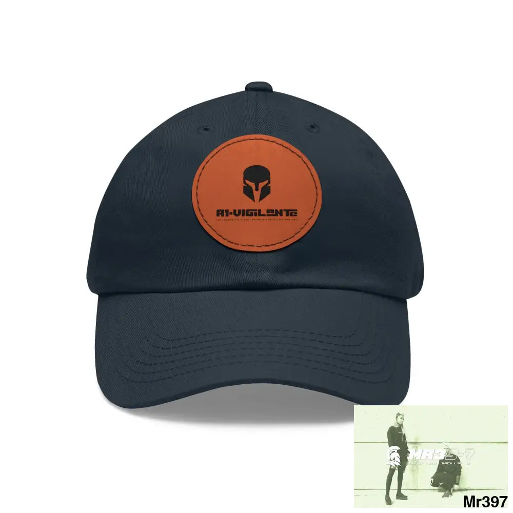 A1.SPARTA Dad Hat with Leather Patch (Round) Navy / Light Brown patch / Circle / One size Hats