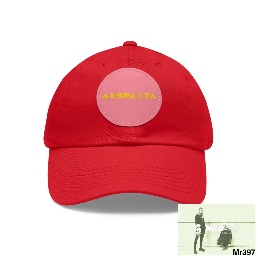A1.Sparta Dad Hat with Leather Patch (Round) Red / Pink patch / Circle / One size Hats