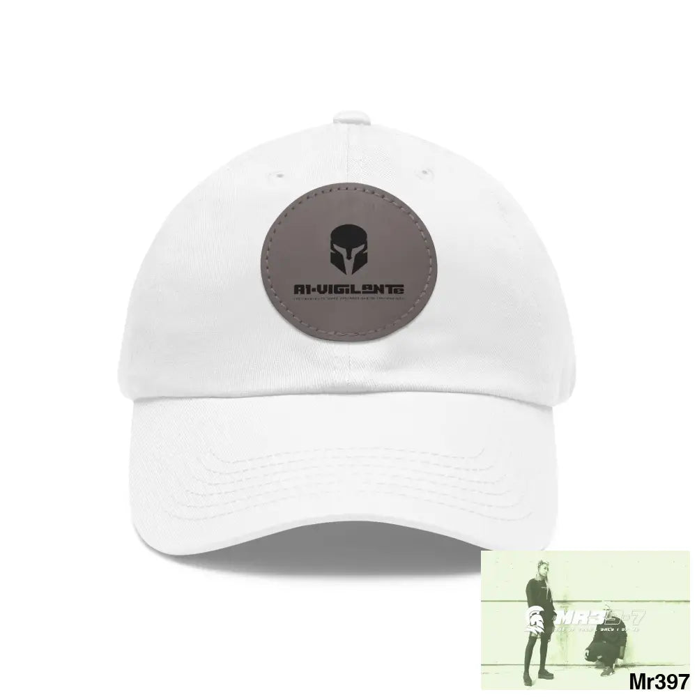 A1.SPARTA Dad Hat with Leather Patch (Round) White / Grey patch / Circle / One size Hats