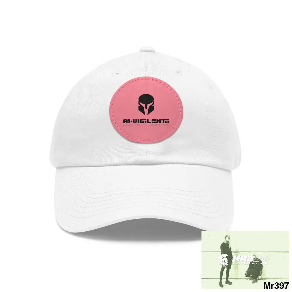 A1.SPARTA Dad Hat with Leather Patch (Round) White / Pink patch / Circle / One size Hats