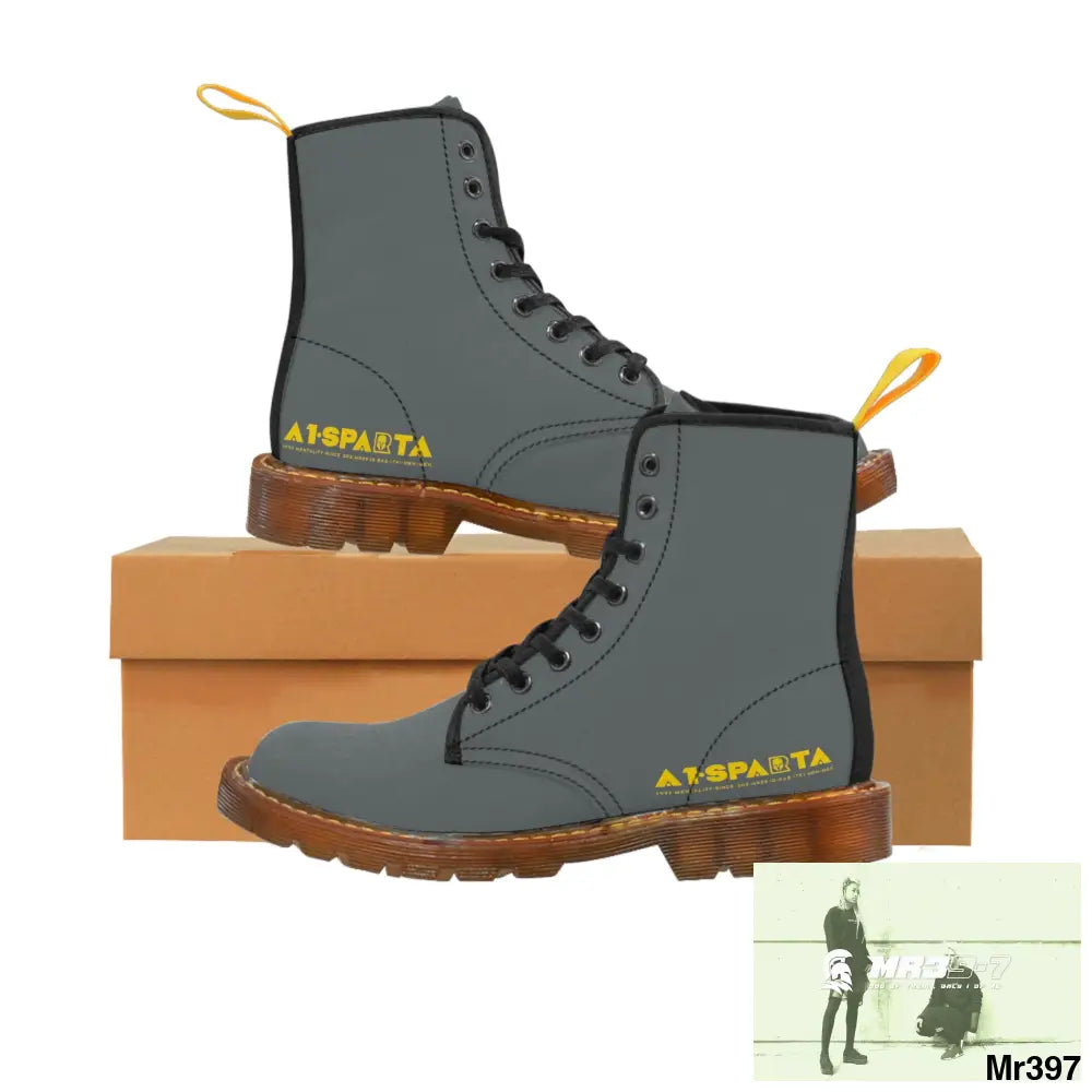A1-Sparta Dark Grey Canvas Boots AOP US 7 / Brown sole Shoes