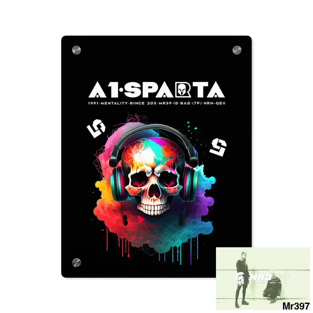 A1-Sparta E + 5 Colourful Skull Headphones Acrylic Wall Art Panels 11″ x 14″ (Vertical) / 0.25’’ Home Decor