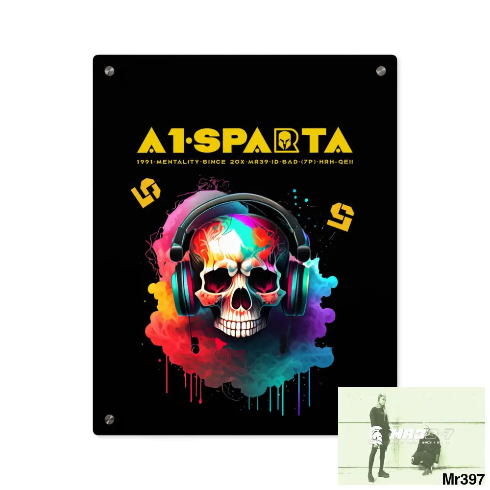 A1-Sparta E + 5 Colourful Skull Headphones Acrylic Wall Art Panels 16″ x 20″ (Vertical) / 0.25’’ Home Decor