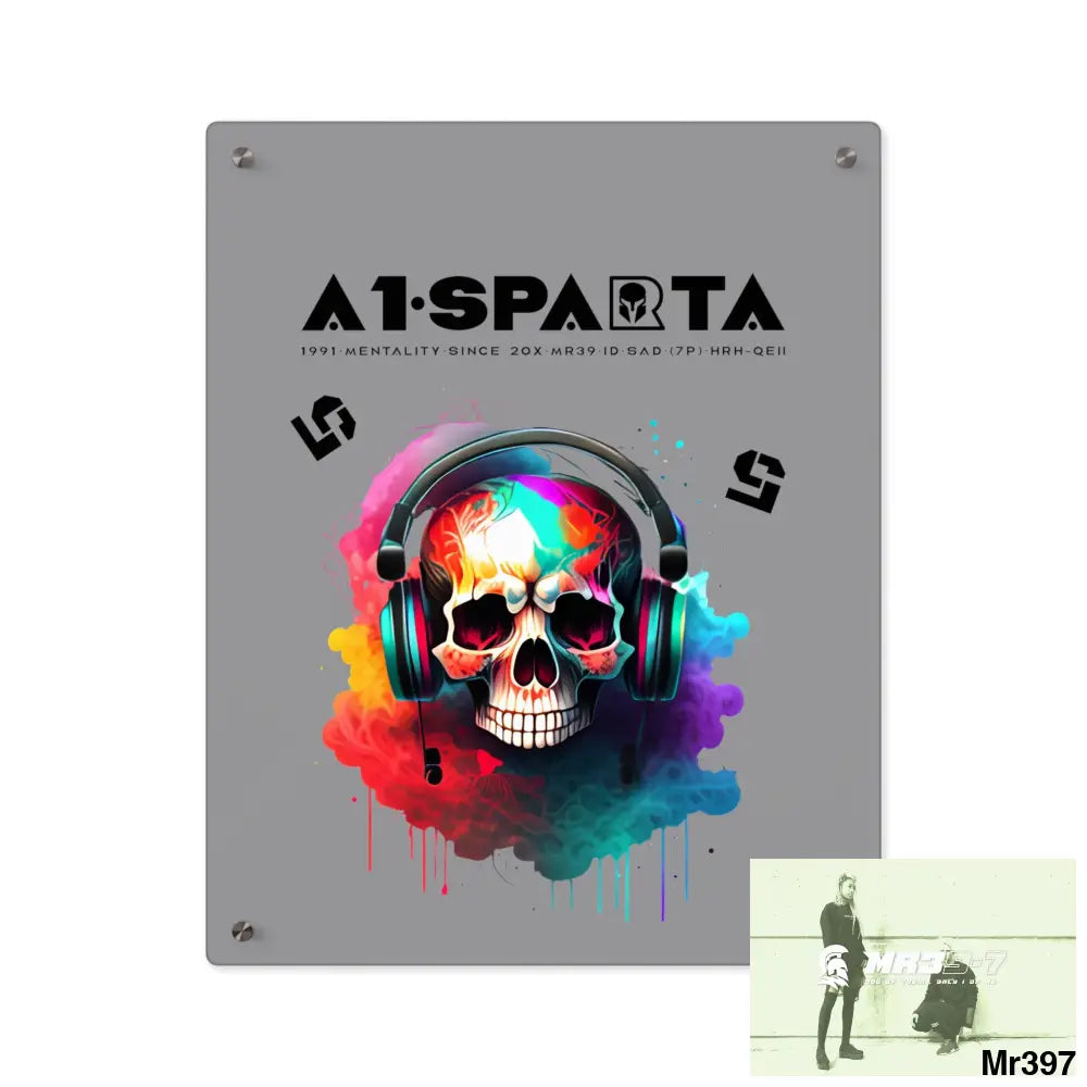 A1-Sparta E + 5 Colourful Skull Headphones Acrylic Wall Art Panels 16″ x 20″ (Vertical) / 0.25’’ Home Decor