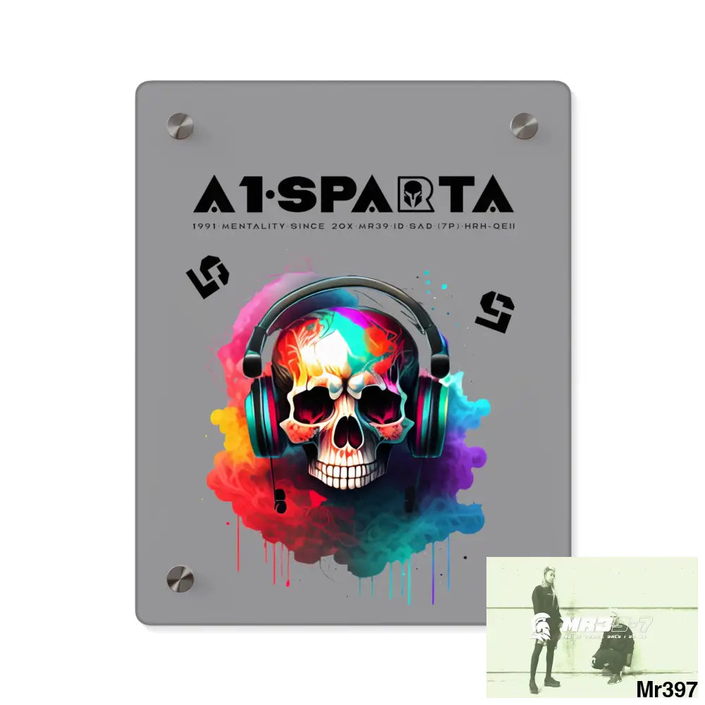 A1-Sparta E + 5 Colourful Skull Headphones Acrylic Wall Art Panels 8″ x 10″ (Vertical) / 0.25’’ Home Decor