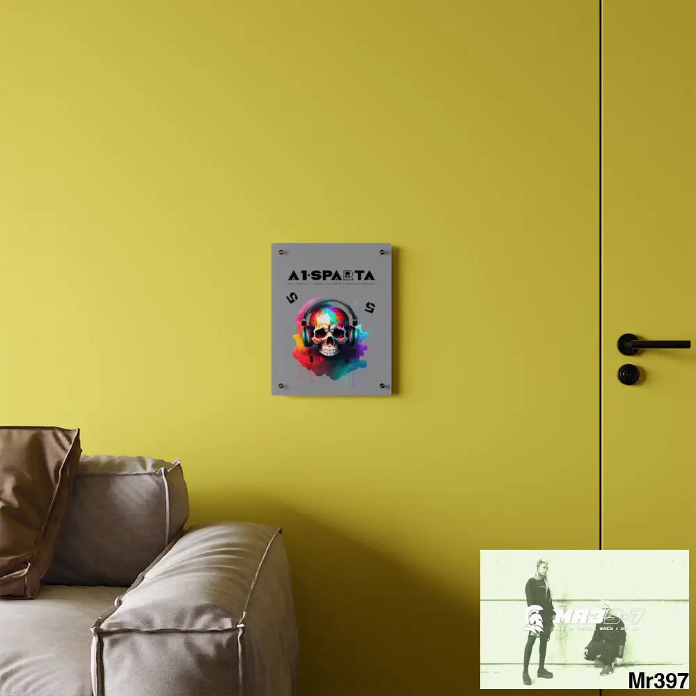 A1-Sparta E + 5 Colourful Skull Headphones Acrylic Wall Art Panels Home Decor