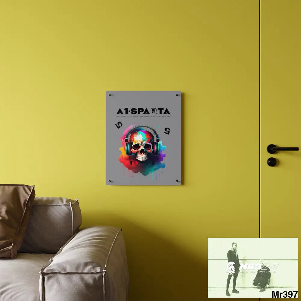 A1-Sparta E + 5 Colourful Skull Headphones Acrylic Wall Art Panels Home Decor