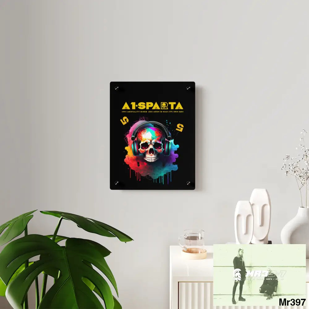 A1-Sparta E + 5 Colourful Skull Headphones Acrylic Wall Art Panels Home Decor