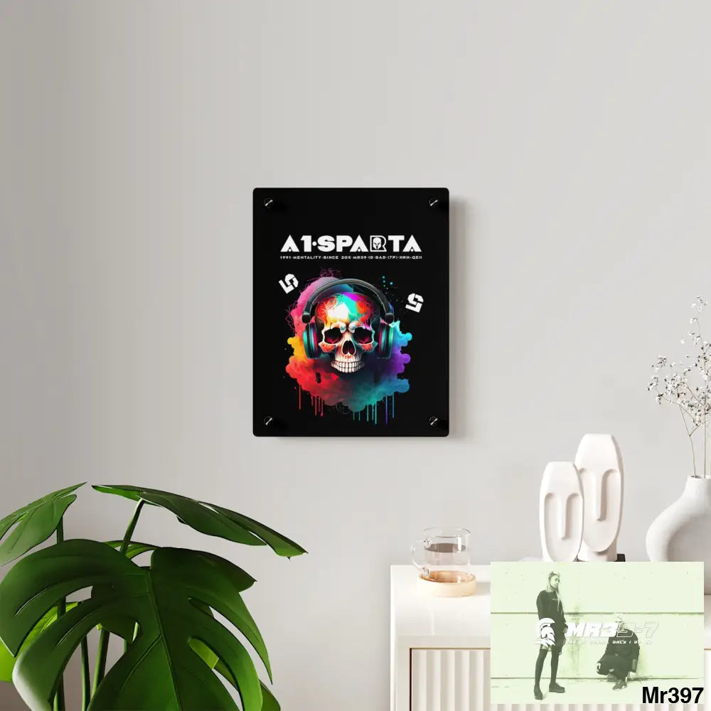 A1-Sparta E + 5 Colourful Skull Headphones Acrylic Wall Art Panels Home Decor