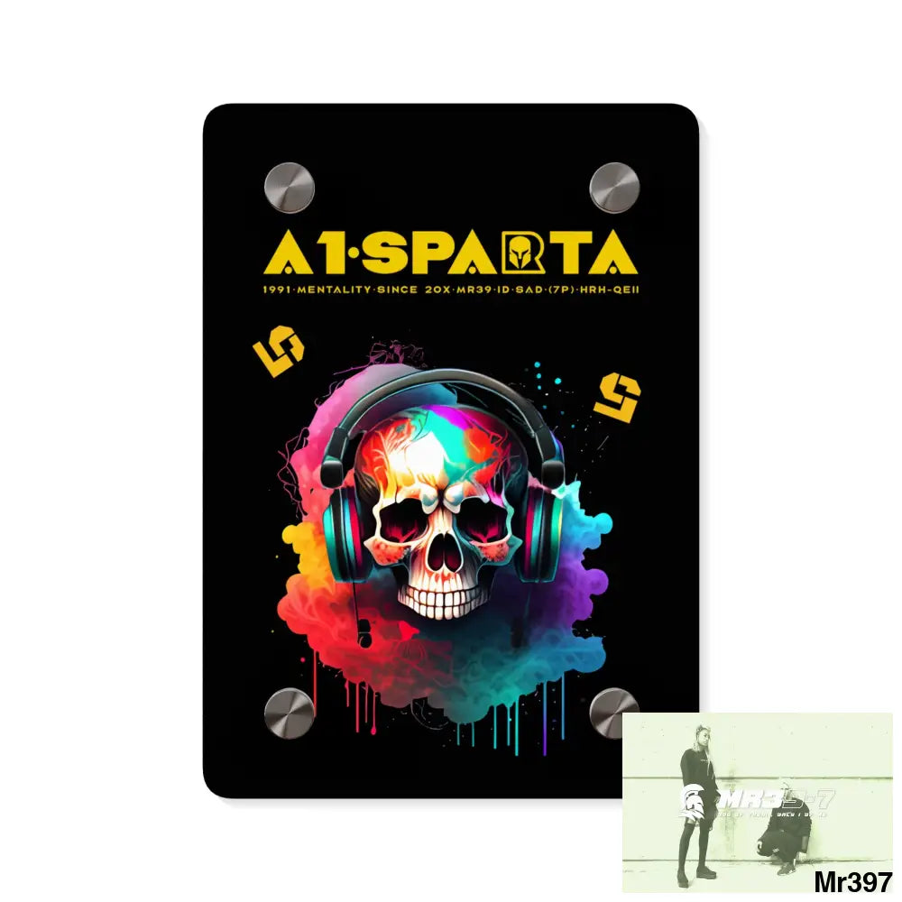 A1-Sparta E + 5 Colourful Skull Headphones Acrylic Wall Art Panels 5’’ x 7’’ (Vertical) / 0.25’’ Home Decor