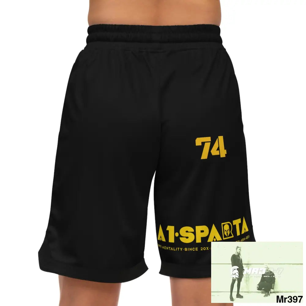 A1.Sparta Faith over Fear Basketball Rib Shorts (AOP) L / Black drawstring and rib All Over Prints