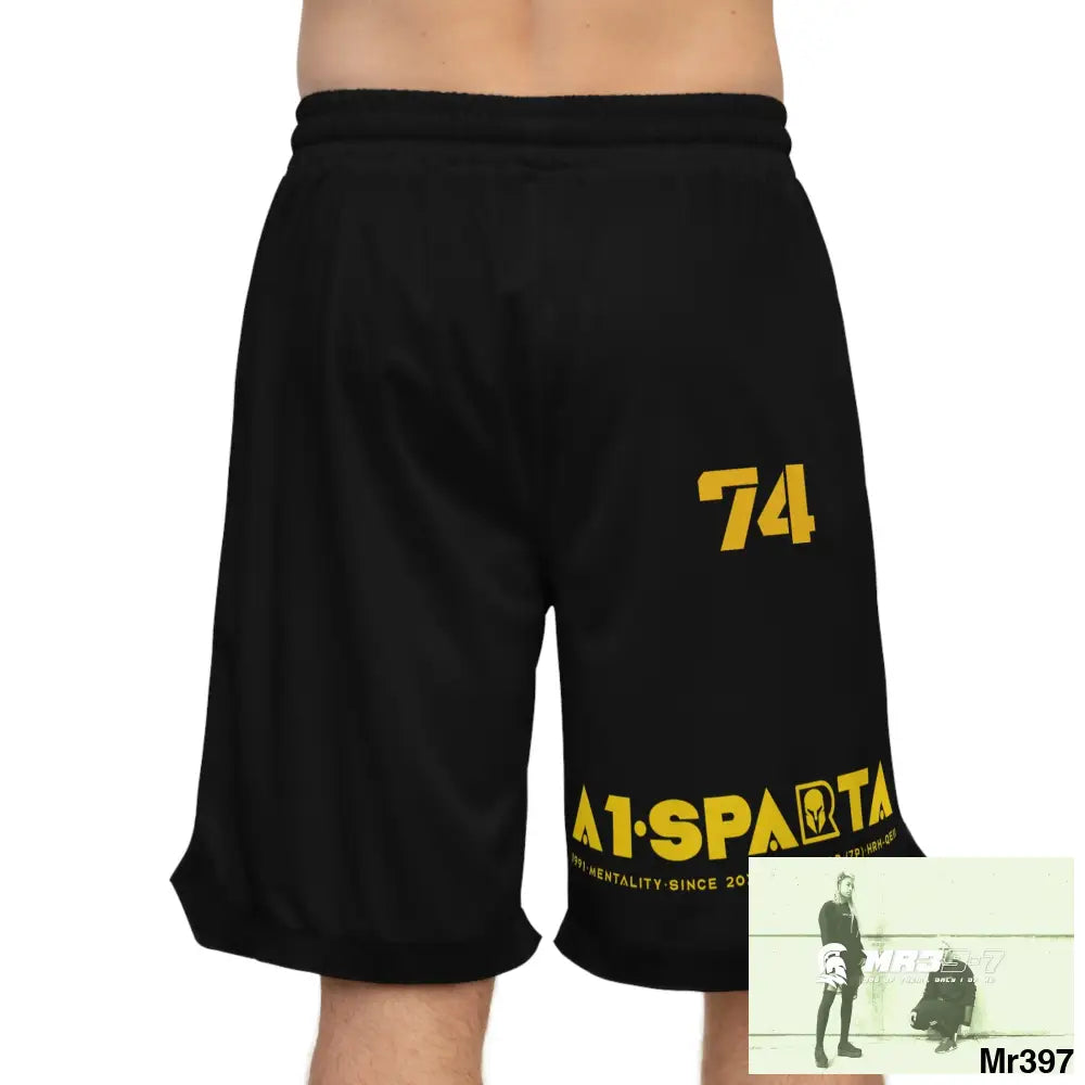 A1.Sparta Faith over Fear Basketball Rib Shorts (AOP) L / Black drawstring and rib All Over Prints