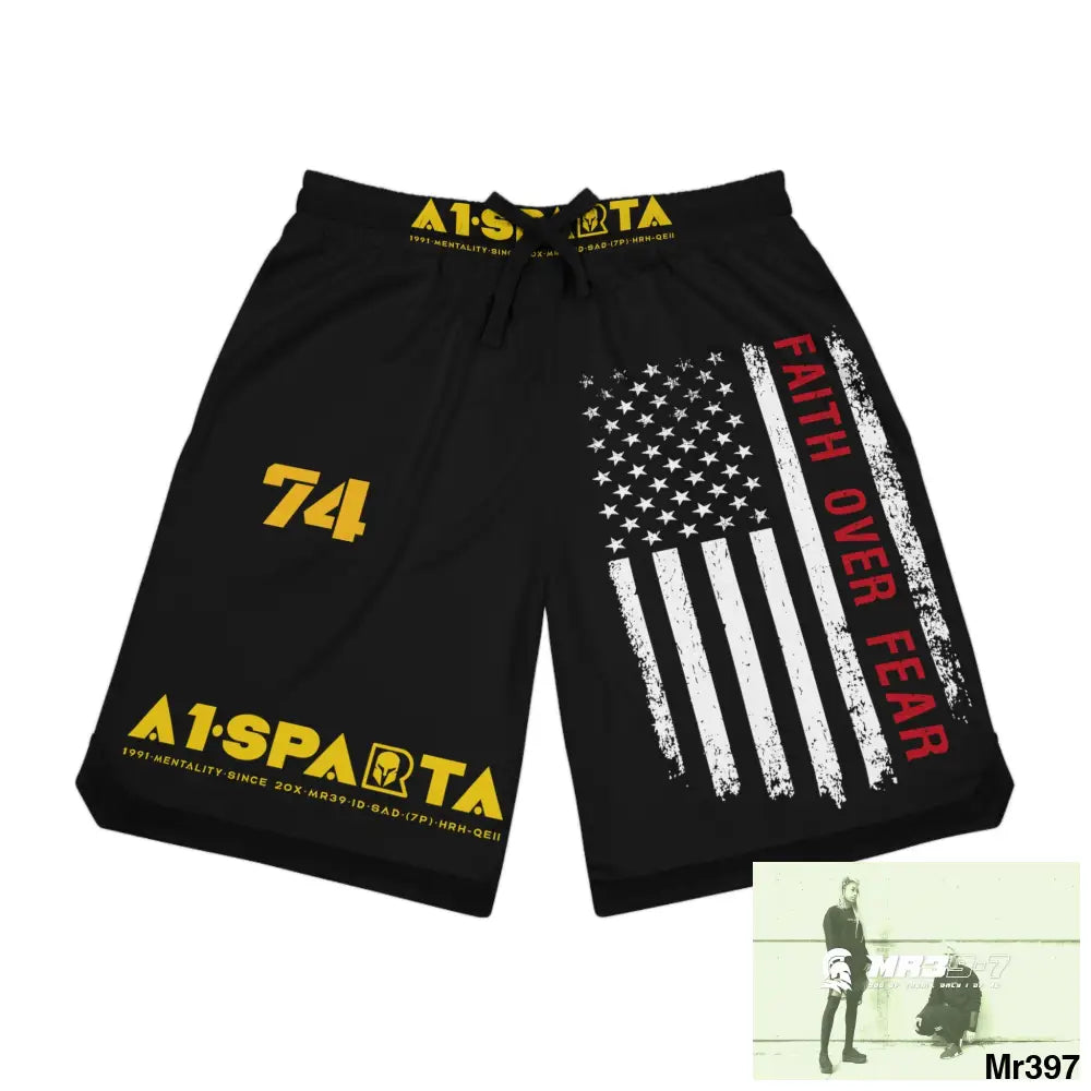 A1.Sparta Faith over Fear Basketball Rib Shorts (AOP) L / Black drawstring and rib All Over Prints