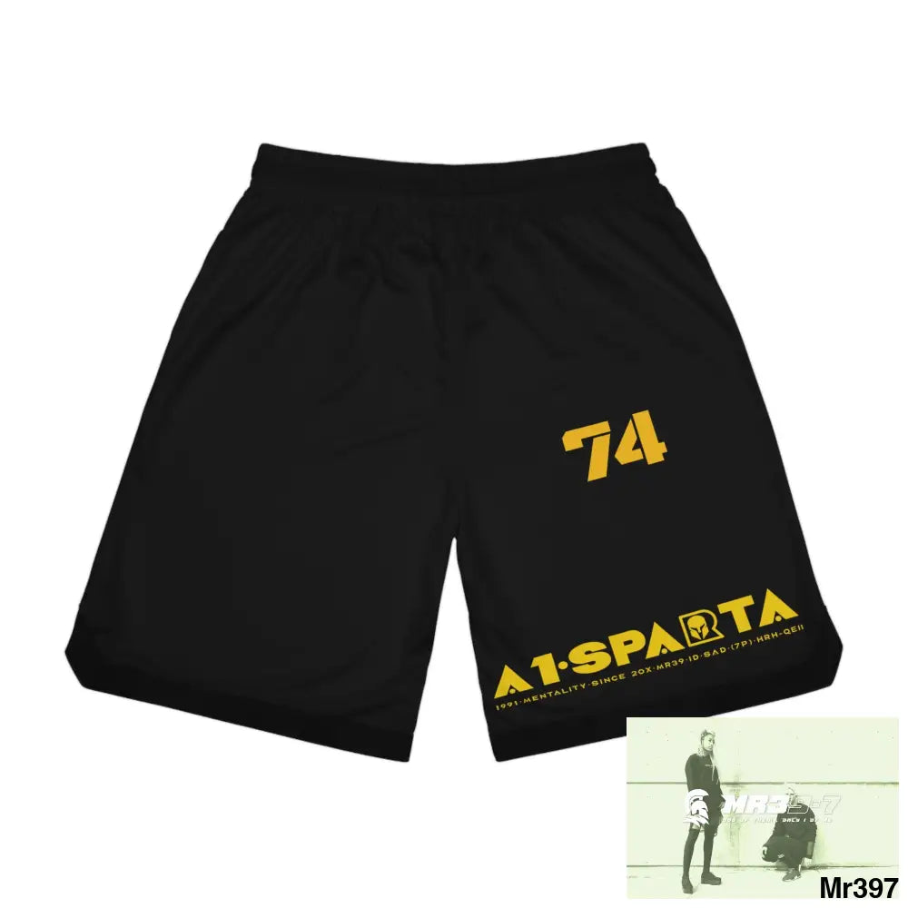 A1.Sparta Faith over Fear Basketball Rib Shorts (AOP) L / Black drawstring and rib All Over Prints