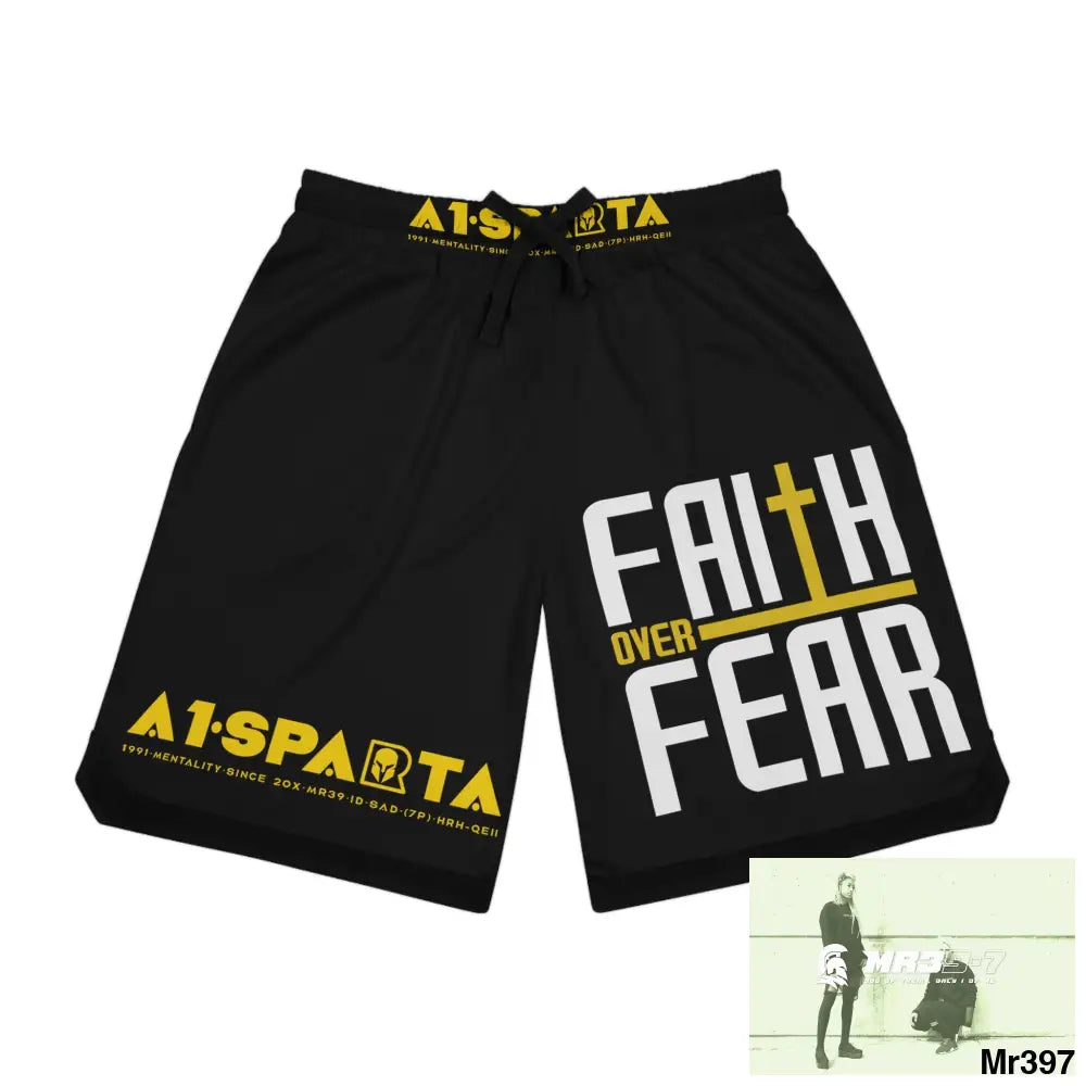A1-Sparta Faith over Fear Basketball Rib Shorts (AOP) XS / Black drawstring and rib All Over Prints