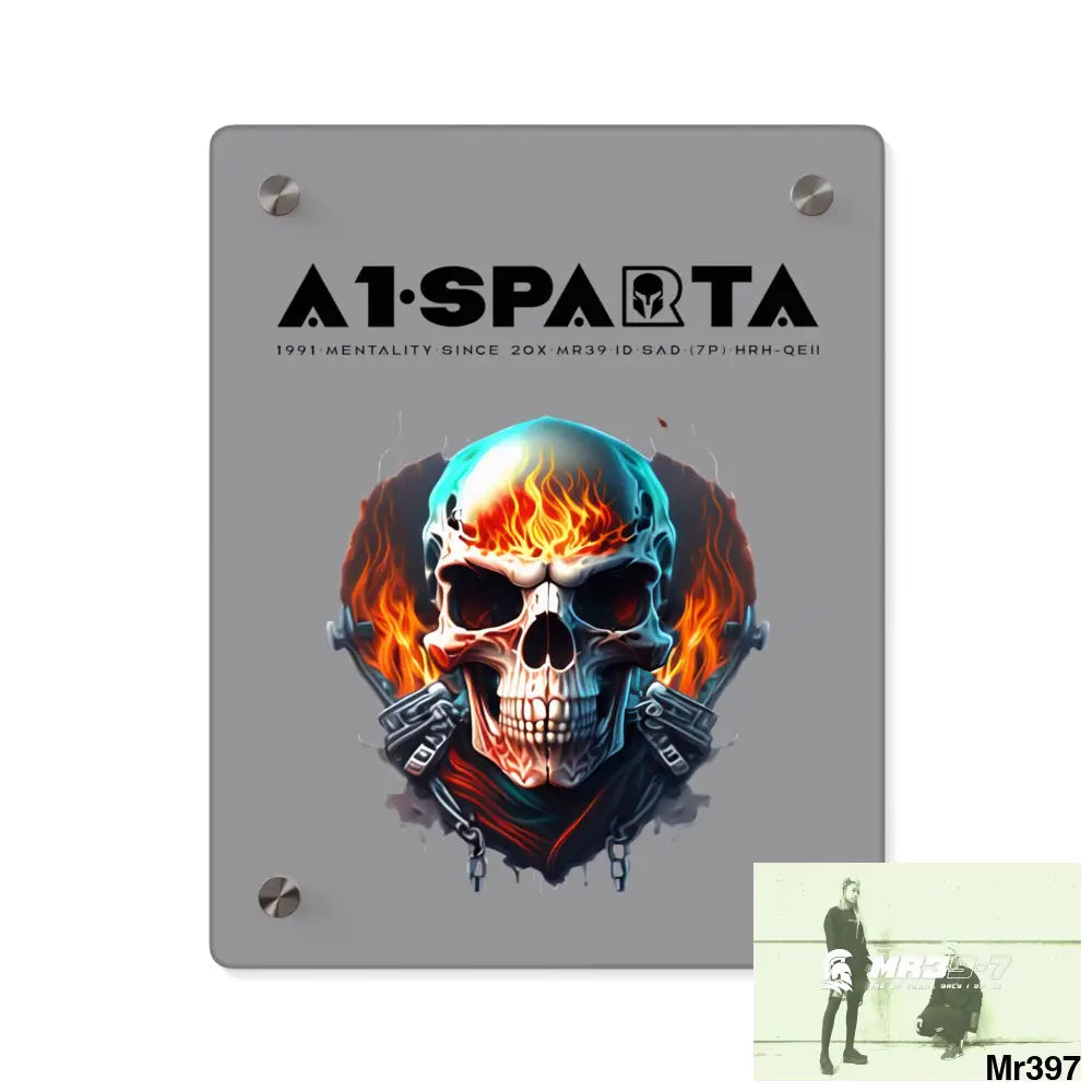 A1-Sparta Flame Biker Skull Graphic Acrylic Wall Art Panels 8″ x 10″ (Vertical) / 0.25’’ Home Decor