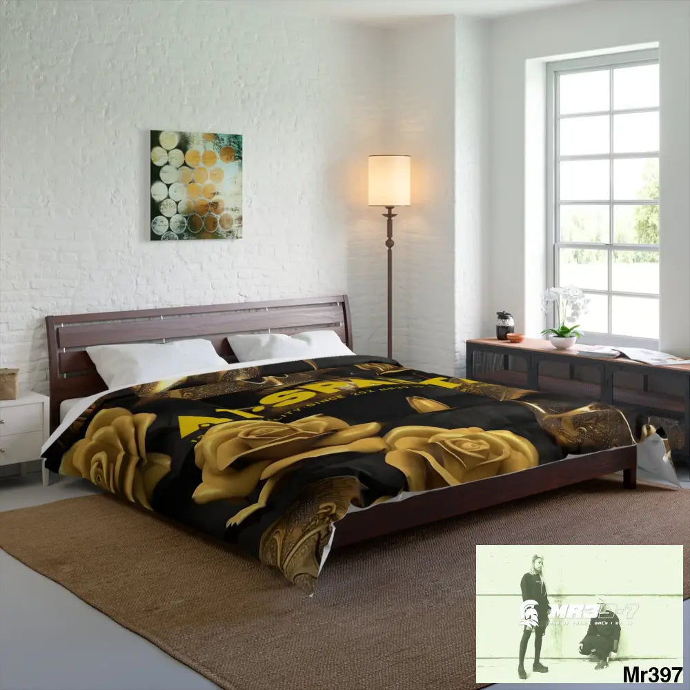 A1-Sparta Gold Skulls & Roses Comforter Home Decor