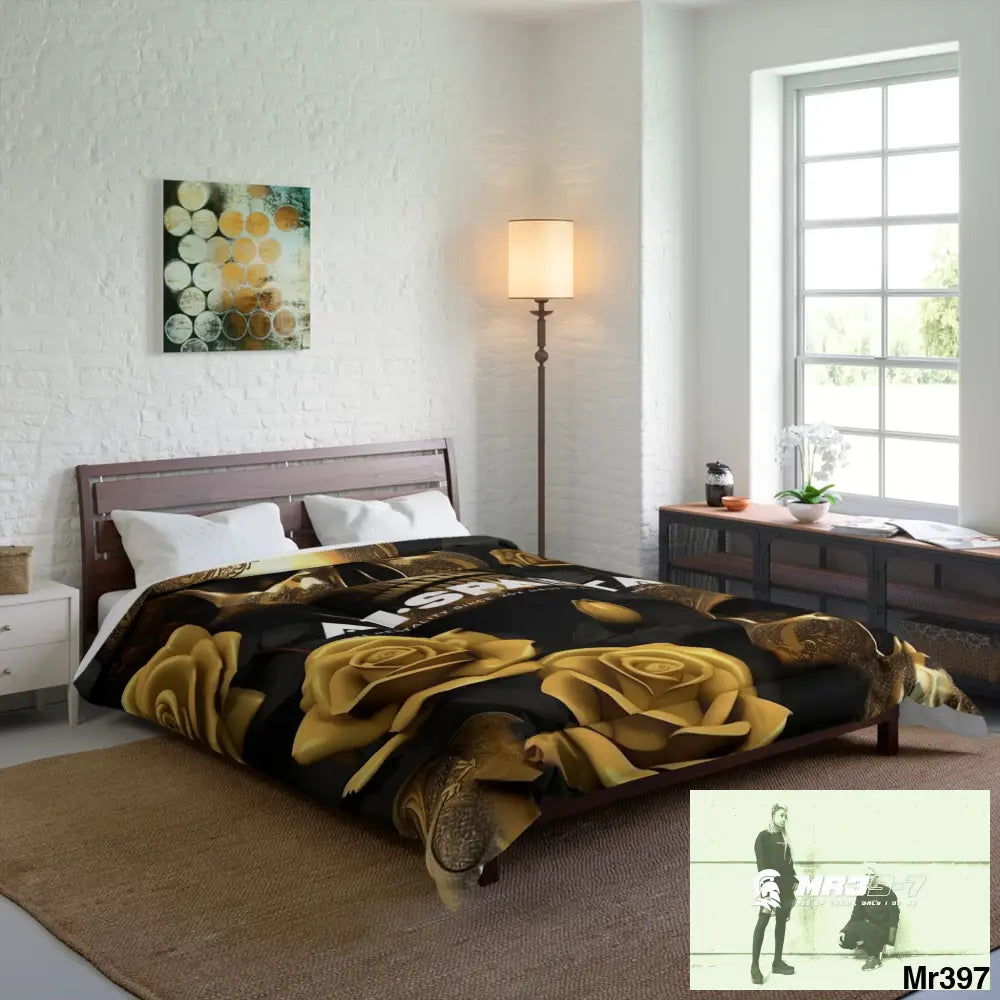 A1-Sparta Gold Skulls & Roses Comforter Home Decor