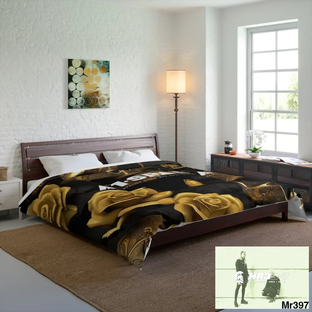 A1-Sparta Gold Skulls & Roses Comforter Home Decor