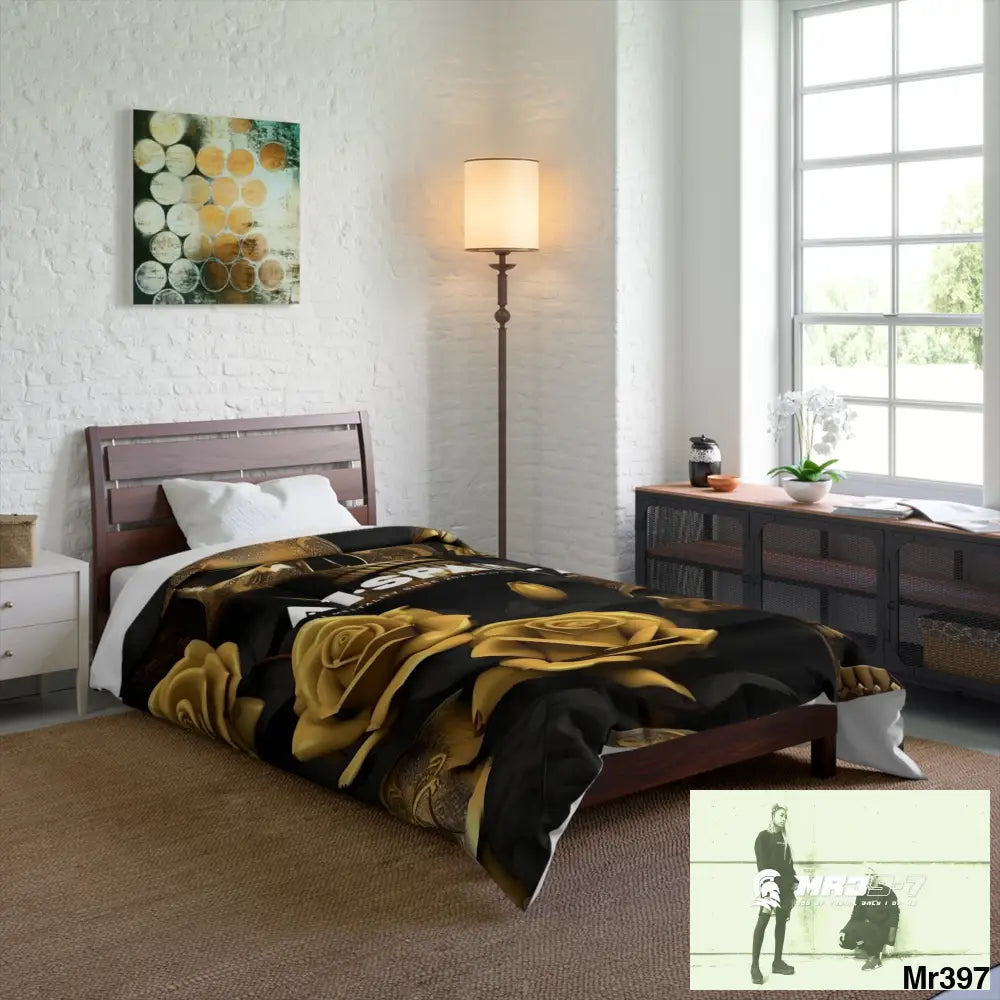 A1-Sparta Gold Skulls & Roses Comforter Home Decor