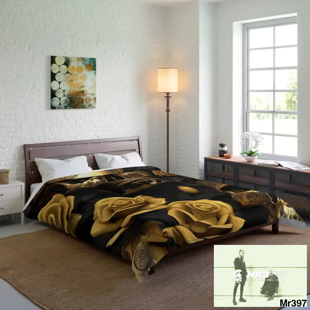 A1-Sparta Gold Skulls & Roses Comforter Home Decor