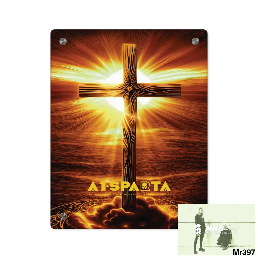 A1-Sparta Golden Sunrise Old Rugged Cross Celestial Ambient Faith Hyper Realistic Acrylic Wall Art Panels 11″ x 14″