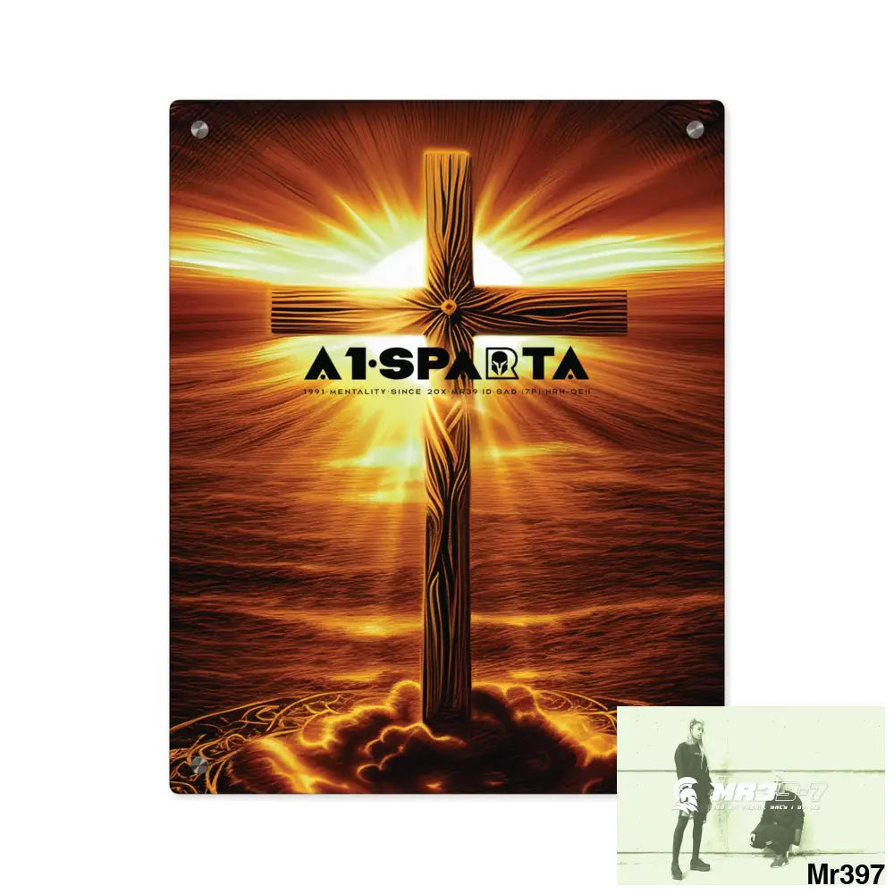 A1-Sparta Golden Sunrise Old Rugged Cross Celestial Ambient Faith Hyper Realistic Acrylic Wall Art Panels 16″ x 20″