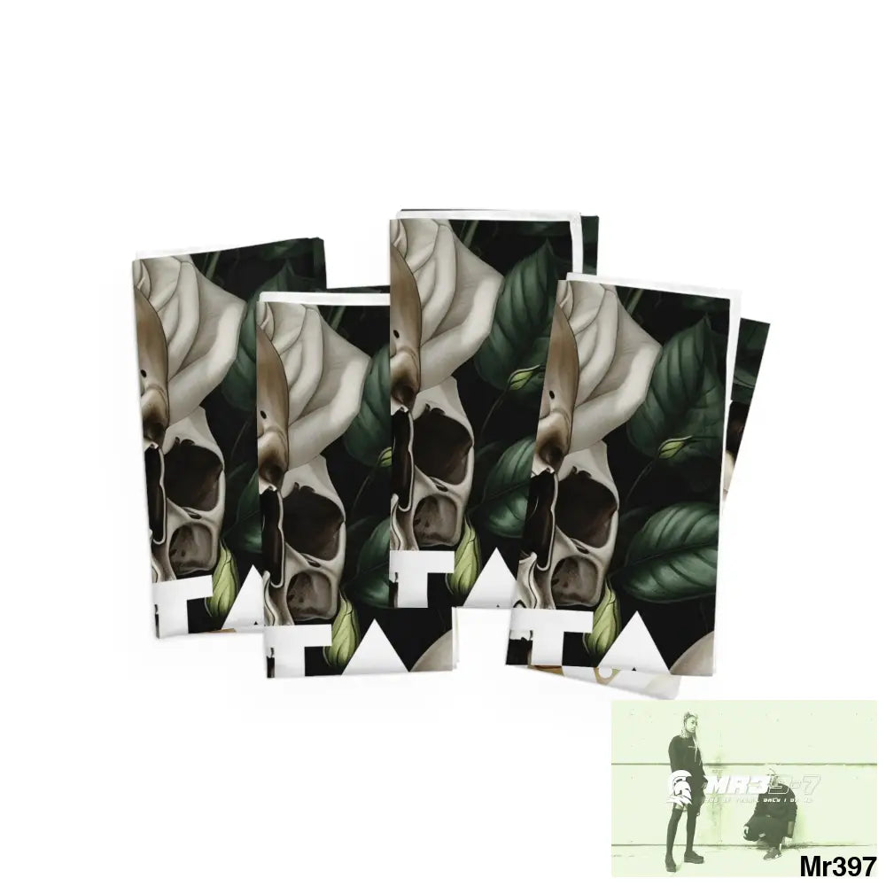 A1-Sparta Gothic Skulls & Roses Napkins 4-piece set / White / 19’’ × 19’’ Accessories