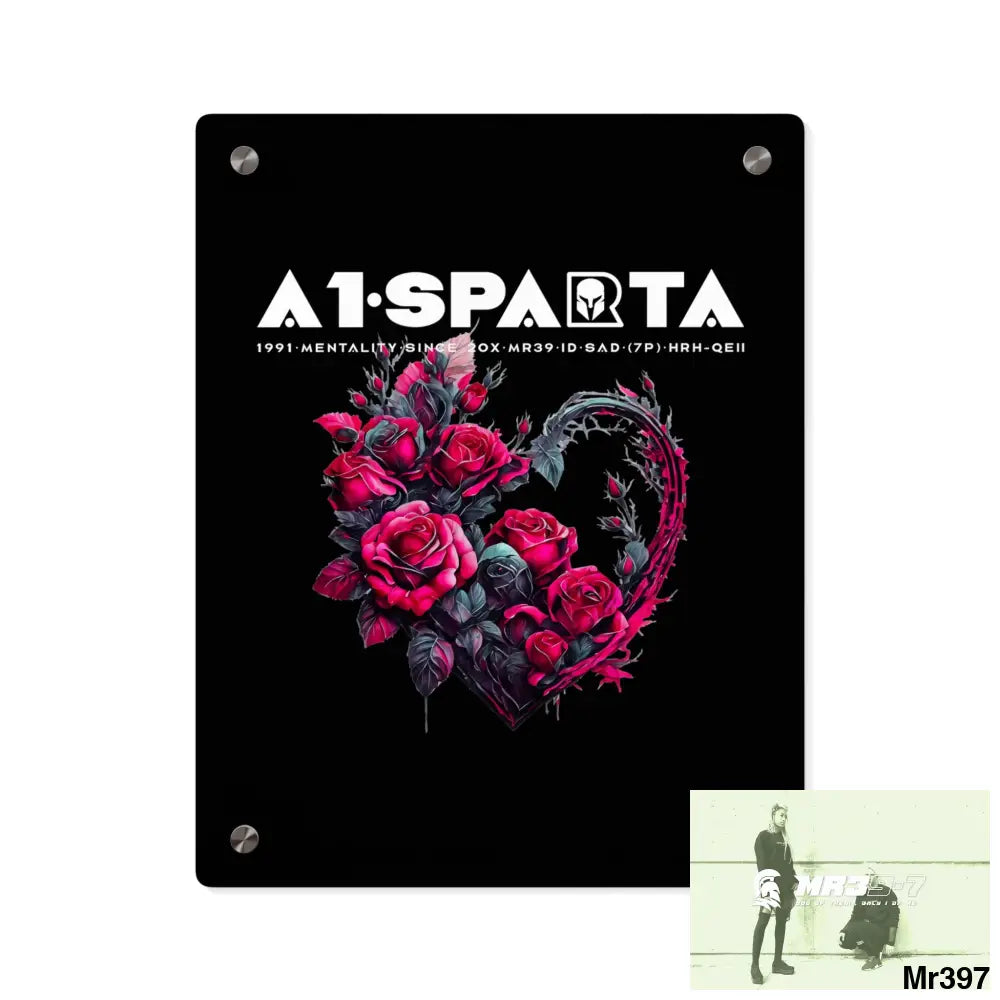 A1-Sparta Heart made of Pink Roses on Black Background Acrylic Wall Art Panels 11″ x 14″ (Vertical) / 0.25’’ Home Decor