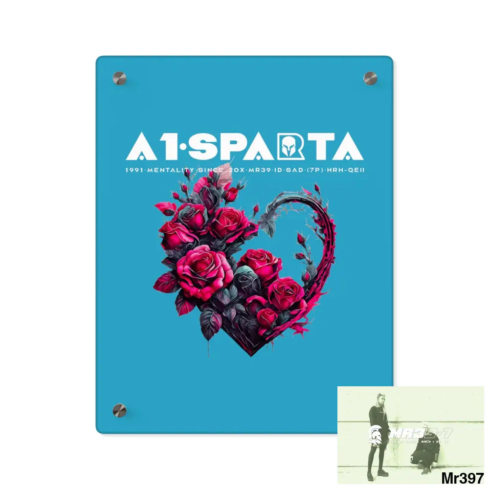 A1-Sparta Heart made of Pink Roses on Black Background Acrylic Wall Art Panels 11″ x 14″ (Vertical) / 0.25’’ Home Decor