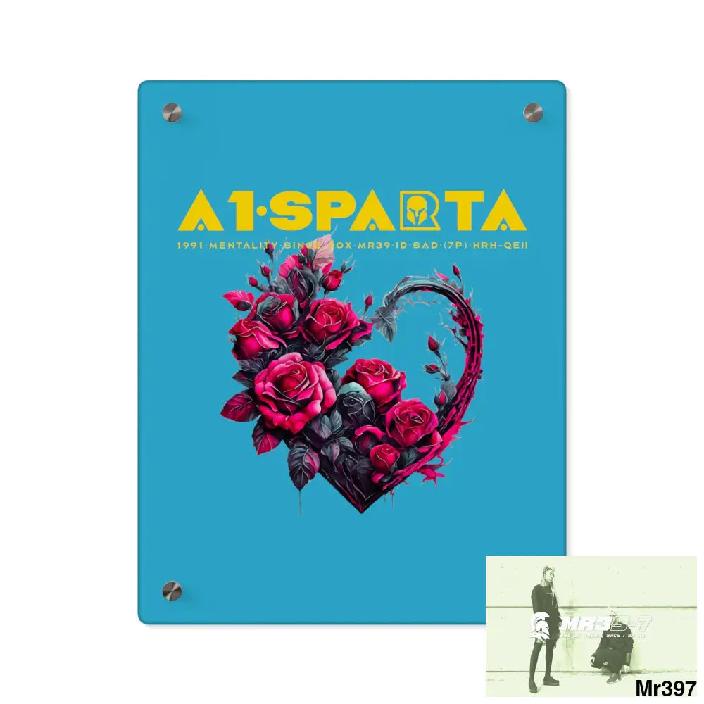 A1-Sparta Heart made of Pink Roses on Black Background Acrylic Wall Art Panels 11″ x 14″ (Vertical) / 0.25’’ Home Decor