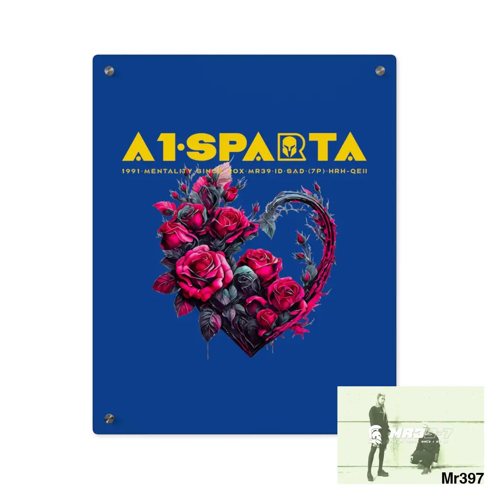 A1-Sparta Heart made of Pink Roses on Black Background Acrylic Wall Art Panels 16″ x 20″ (Vertical) / 0.25’’ Home Decor