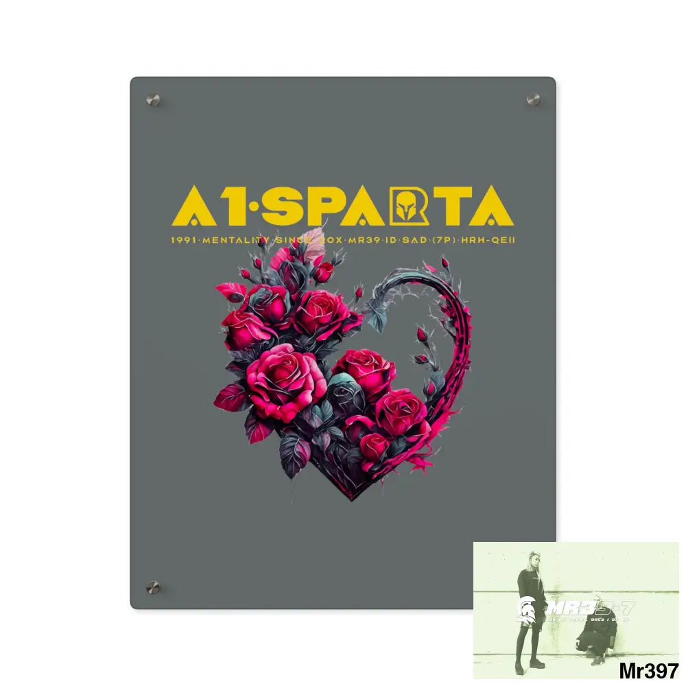A1-Sparta Heart made of Pink Roses on Black Background Acrylic Wall Art Panels 16″ x 20″ (Vertical) / 0.25’’ Home Decor