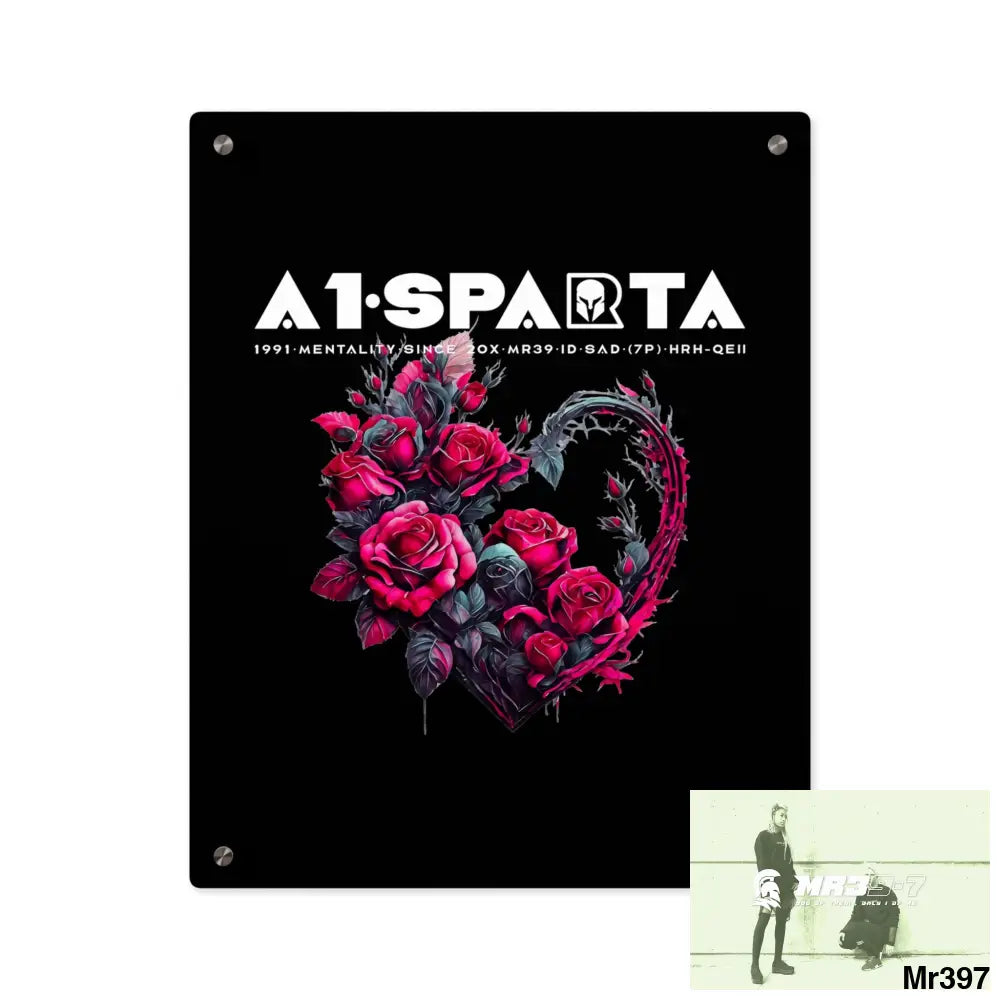 A1-Sparta Heart made of Pink Roses on Black Background Acrylic Wall Art Panels 16″ x 20″ (Vertical) / 0.25’’ Home Decor