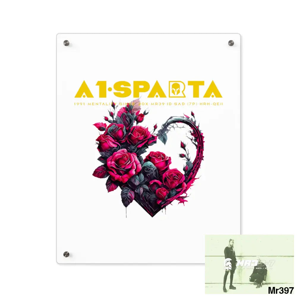 A1-Sparta Heart made of Pink Roses on Black Background Acrylic Wall Art Panels 16″ x 20″ (Vertical) / 0.25’’ Home Decor