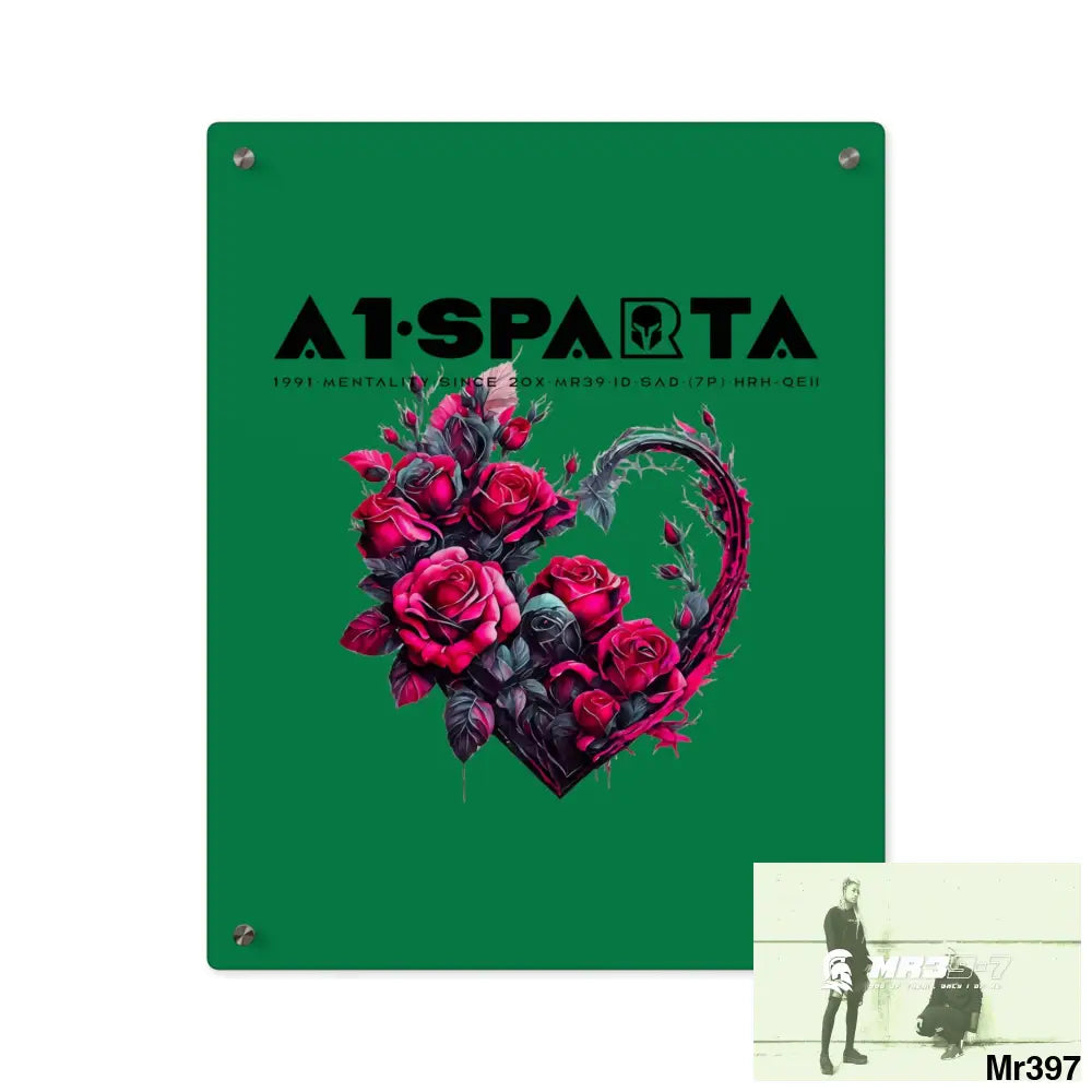 A1-Sparta Heart made of Pink Roses on Black Background Acrylic Wall Art Panels 16″ x 20″ (Vertical) / 0.25’’ Home Decor
