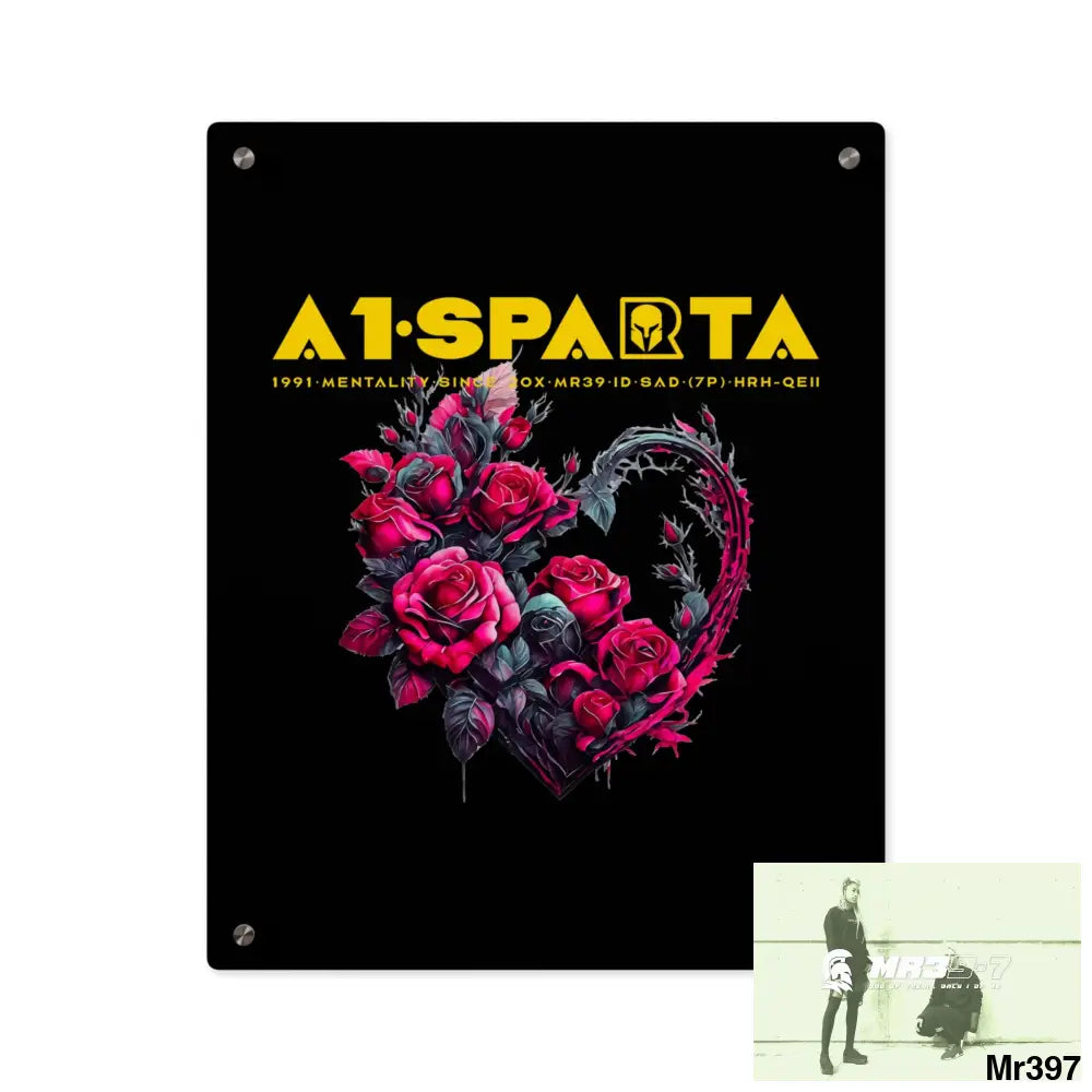 A1-Sparta Heart made of Pink Roses on Black Background Acrylic Wall Art Panels 16″ x 20″ (Vertical) / 0.25’’ Home Decor