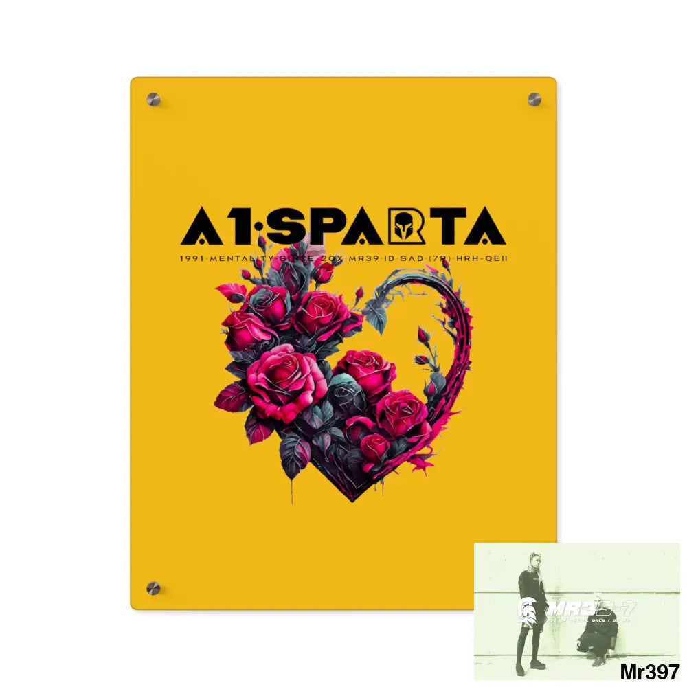 A1-Sparta Heart made of Pink Roses on Black Background Acrylic Wall Art Panels 16″ x 20″ (Vertical) / 0.25’’ Home Decor