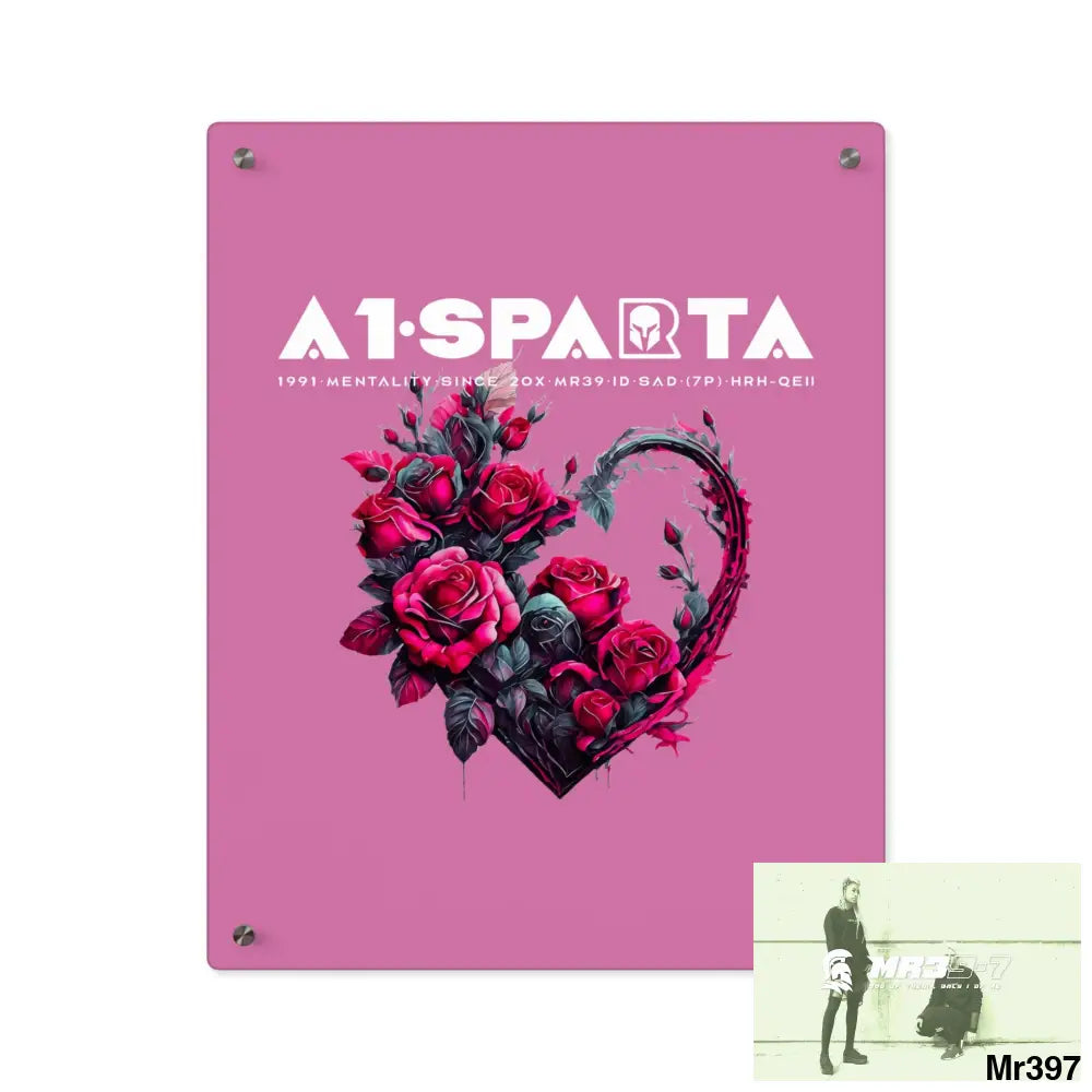 A1-Sparta Heart made of Pink Roses on Black Background Acrylic Wall Art Panels 16″ x 20″ (Vertical) / 0.25’’ Home Decor