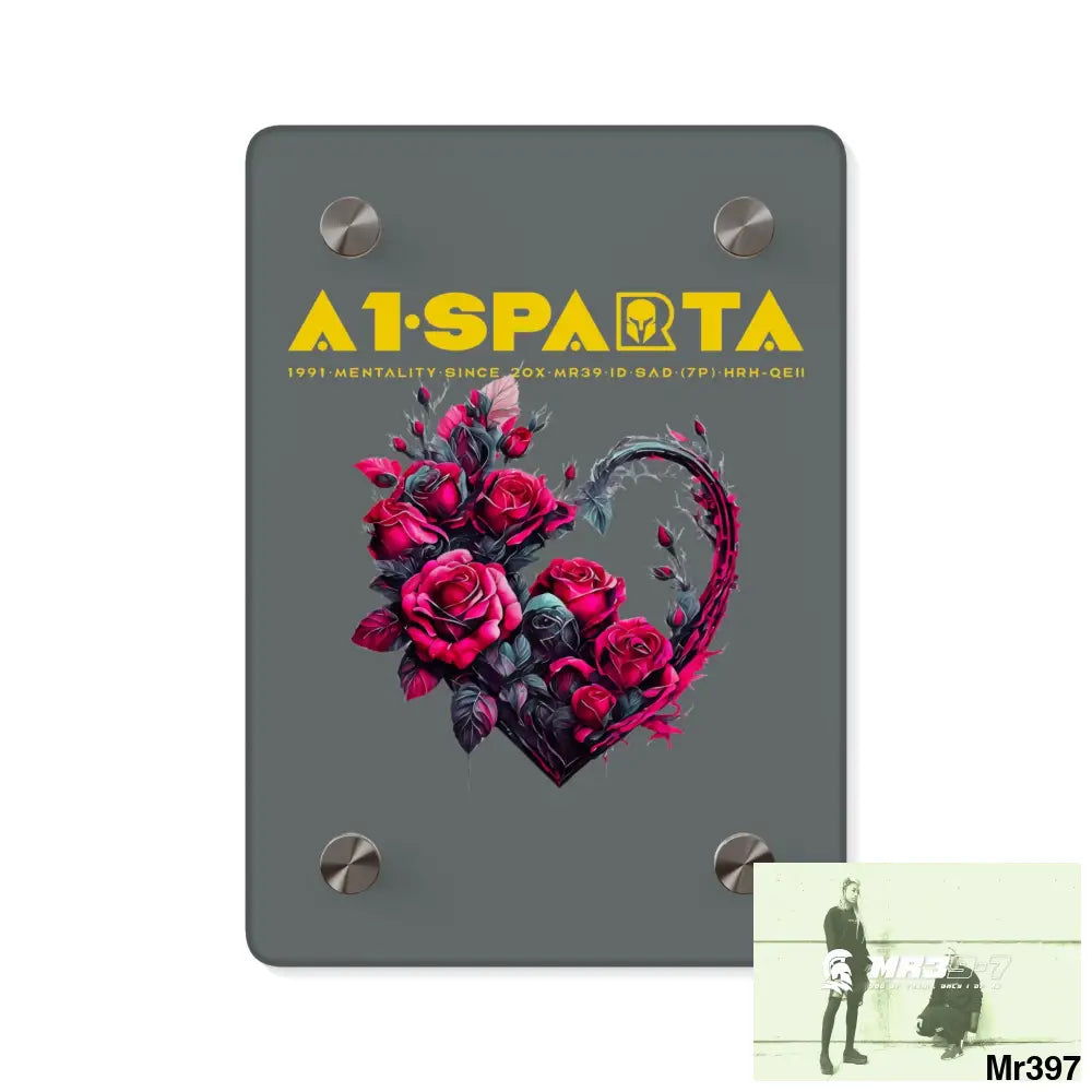 A1-Sparta Heart made of Pink Roses on Black Background Acrylic Wall Art Panels 5’’ x 7’’ (Vertical) / 0.25’’ Home Decor
