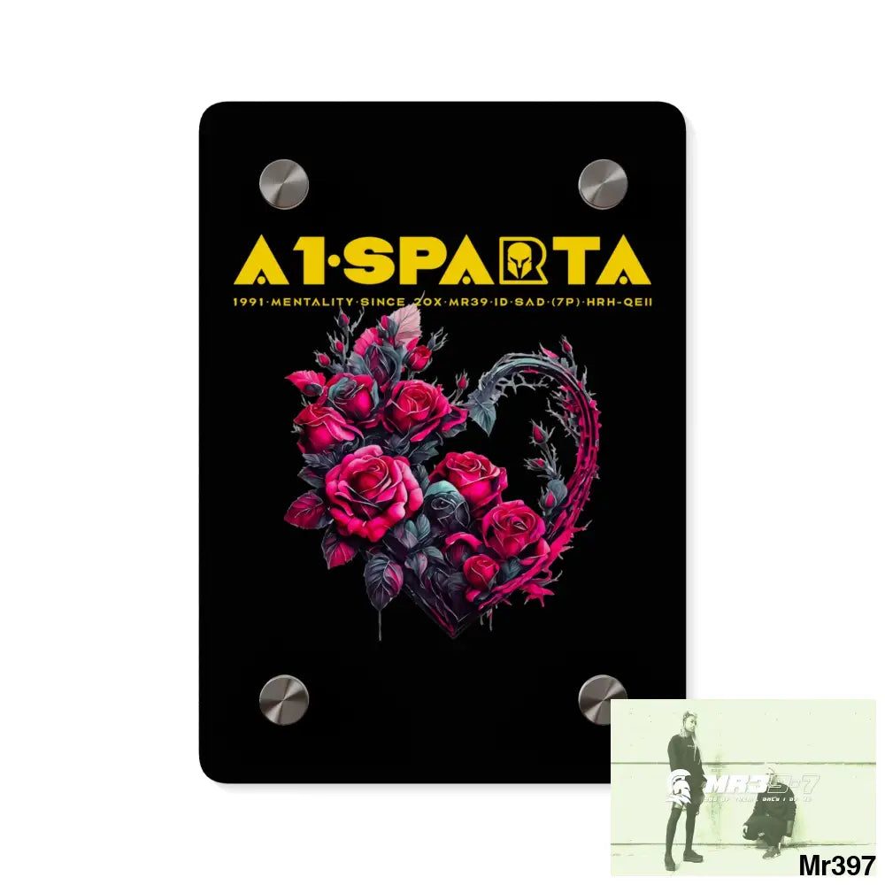 A1-Sparta Heart made of Pink Roses on Black Background Acrylic Wall Art Panels 5’’ x 7’’ (Vertical) / 0.25’’ Home Decor